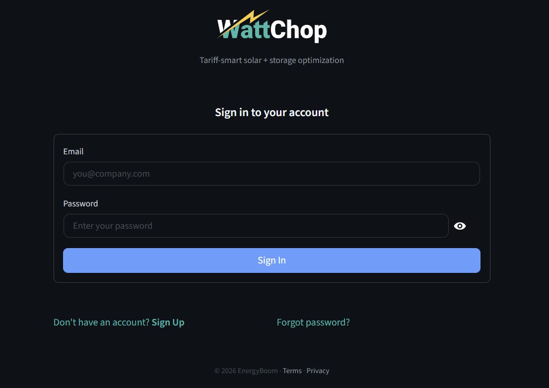 WattChop sign-in screen