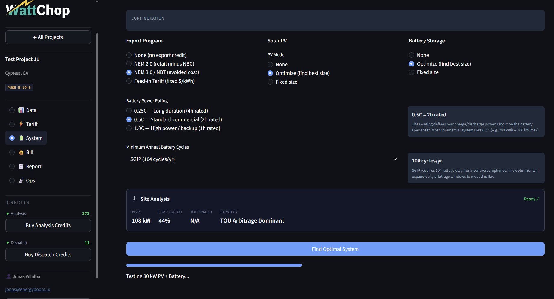 System tab configuration and optimizer